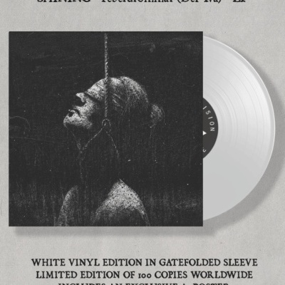 Capa de disco vinil branco SHINING 'Feberdrömmar (Del Två) LP' com imagem em preto e branco e texto sobre edição limitada.