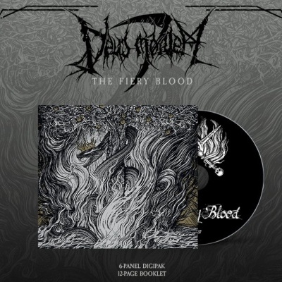 Capa de álbum musical com arte abstrata cinzenta e preta e texto The Fiery Blood.