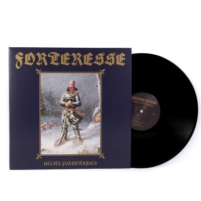 Capa de álbum de vinil azul escura com pintura de pessoa com roupas de inverno e raquetes de neve