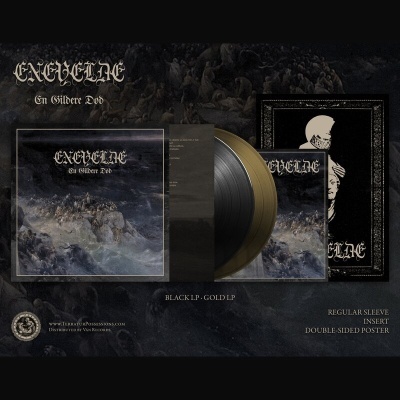 Vinil duplo Execration En Gildere Dod com capa ilustrada, disco preto e dourado, sleeve, insert e poster dupla-face