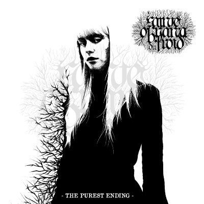 Mulher a preto e branco com ramos secos e texto THE PUREST ENDING