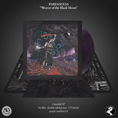 Disco de vinil duplo 'PARFAXITAS Weaver of the Black Moon' com capa ilustrada e disco roxo marmoreado