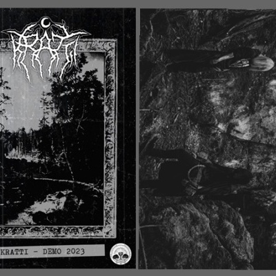 Capa de demo musical preto e branco com fotografia de floresta e duas pessoas em pedra