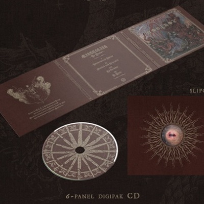 CD em digipak castanho com roda zodiacal e olho rodeado de raios