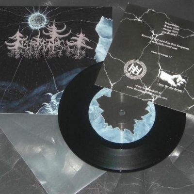 Disco de vinil com capa e encarte ilustrados