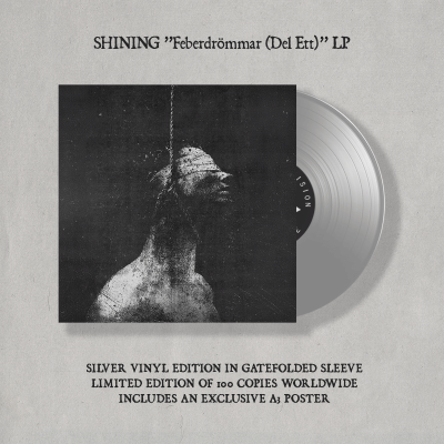 Edição limitada em vinil prateado do álbum SHINING com capa preta e branca e texto promocional.