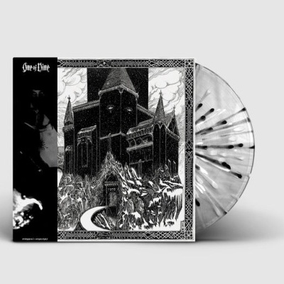 Vinil transparente com manchas pretas e capa em preto e branco com castelo gótico e texto One of Nine