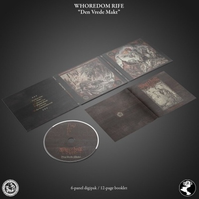 Álbum musical WHOREDOM RIFE 'Den Vrede Makt' em digipak com arte escura e livreto