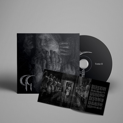 CD preto Tome II com embalagem preta ilustrada e folheto preto com texto e imagem