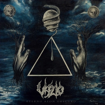 Capa de álbum com mãos, triângulo, rosto em espiral e texto VASS e ETERNO AEON OBSCURO