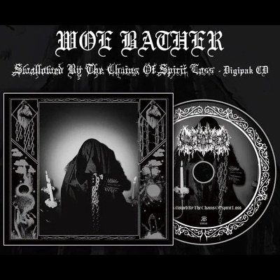 Capa e disco de álbum musical preto com figura encapuzada e texto gótico