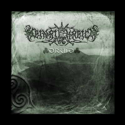 Capa com texto 'CRANIA SERTUM' e 'DRUID' sobre fundo texturizado verde-cinza com padrão espiral