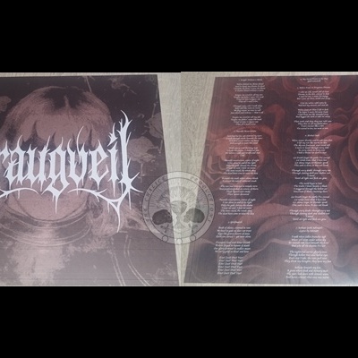 Capa e contracapa de álbum de vinil da banda Draugvellt com texto e imagem de rosas