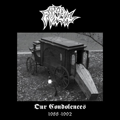 Capa de álbum com carruagem funerária antiga e texto Our Condolences 1988-1992