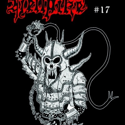 Ilustração de guerreiro esquelético com elmo e armadura, texto Hellpike em vermelho e #17 em branco