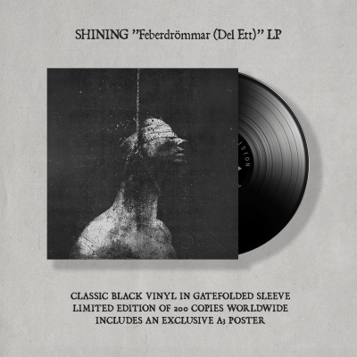 Capa de disco de vinil preto com imagem artística de cabeça inclinada, texto 'SHINING 