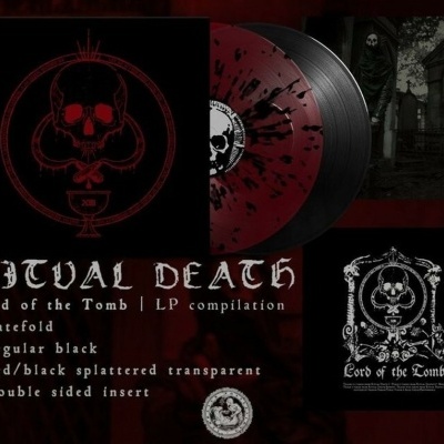 Vinil Ritual Death com capa preta, caveira vermelha e discos preto e vermelho/preto