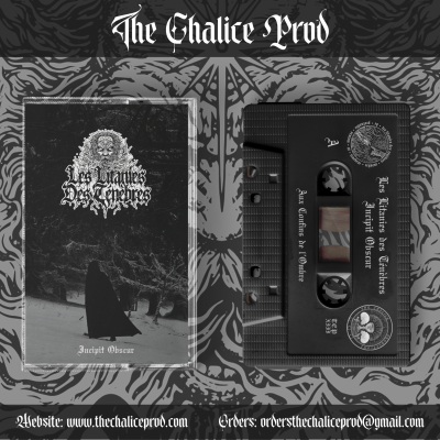 Fita cassete e caixa do álbum 'Perfect Mirror' da banda Les Lumires Des Tenebres em preto e branco