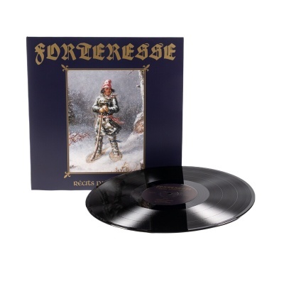 Disco de vinil preto com capa roxa e imagem de criança em neve