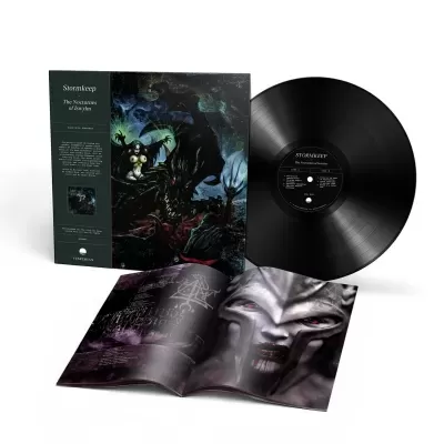 Pack vinil com capa e livro aberto com arte e textos Stormkeep