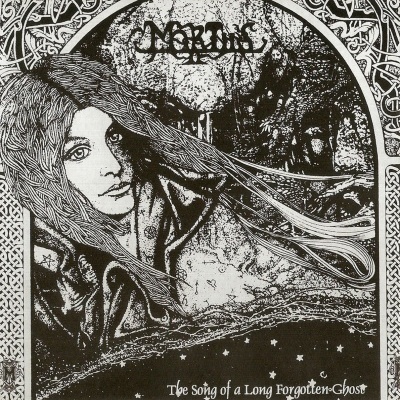 Capa de álbum preto e branco com mulher, estrelas e texto THE SONG OF A LONG FORGOTTEN GHOST