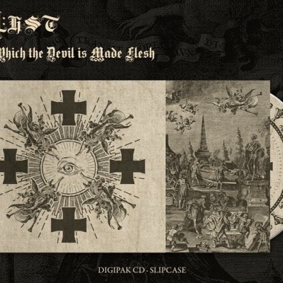 Capa e disco Digipak CD 'ISOLIST Vessels by Which the Devil is Made Flesh' com arte sépia e preta.