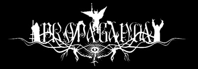 Logo branco ornamentado e caligráfico DEATHSPELL OMEGA com fundo preto
