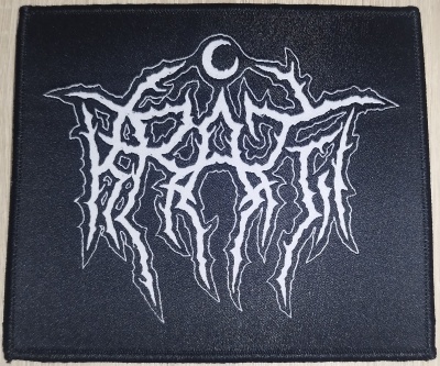 Patch bordado preto com logotipo branco estilizado e lua crescente