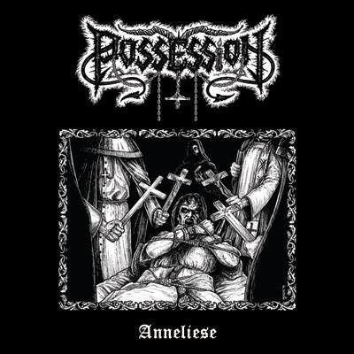 Ilustração monocromática com tema religioso e o título 'Anneliese'