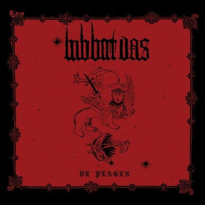 Capa de álbum vermelho com borda preta e texto bbb motas e DE PLAGEN com ilustração gótica.