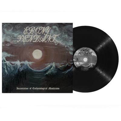 Disco de vinil com capa de arte de montanhas e lua cheia com título Ebony Pendant