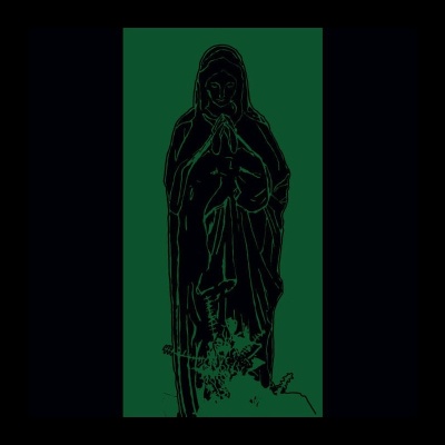 Figura religiosa em oração sobre fundo verde