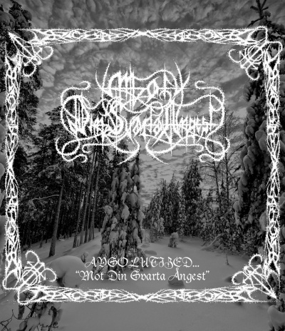 Capa de álbum com floresta nevada, texto e moldura branca decorativa