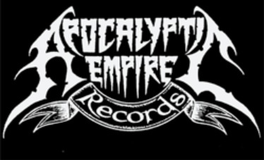 Logotipo branco 'APOCALYPTIC EMPIRE Records' em fundo preto com fonte estilizada