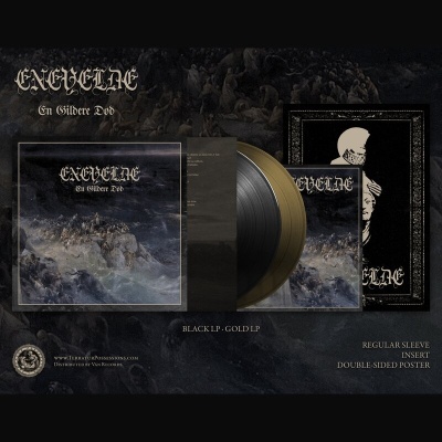 Vinil duplo Execration En Gildere Dod com capa ilustrada, disco preto e dourado, sleeve, insert e poster dupla-face