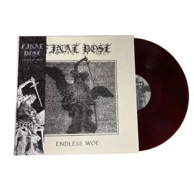 Vinil vinho com capa branca e preta com anjo e espada, texto FINAL DOSE ENDLESS WOE