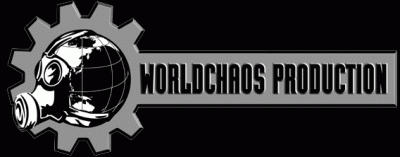 Logótipo WORLDCHAOS PRODUCTION com globo e máscara de gás