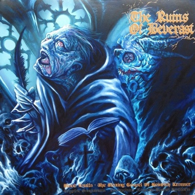 Capa de álbum com figuras fantasmagóricas em tons de azul e texto amarelo The Ruins Of Beverast