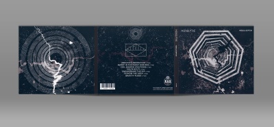 Capa de álbum musical com padrões geométricos e texto
