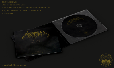 Digipack e CD preto com texto e logotipo dourados, livreto com letra METATRON e título CALCINATION.