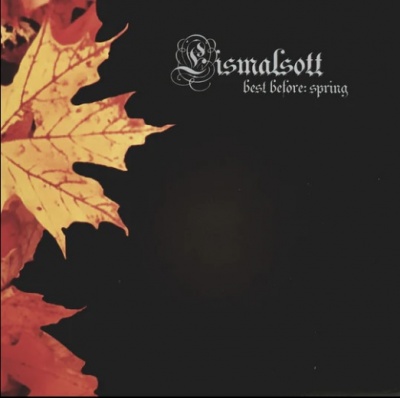 Folhas outonais coloridas sobre fundo preto com texto decorativo