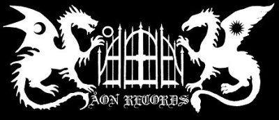 Logo em preto e branco com dois dragões e porta de grades com texto AON RECORDS