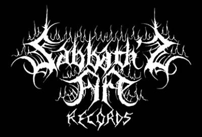 Logotipo branco estilizado 'Sabbath Inc RECORDS' em fundo preto com padrões decorativos