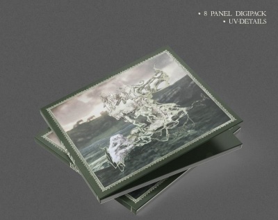Caixa digipack de 8 painéis com design gráfico em verde sobre fundo cinza.
