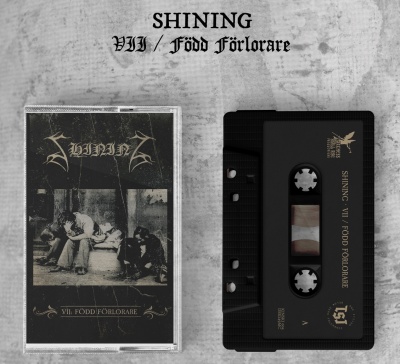 Cassete preta e caixa transparente com capa de álbum SHINING VII / Född Förlorare