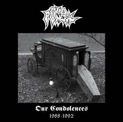 Capa de álbum com carruagem funerária antiga e texto Our Condolences 1988-1992