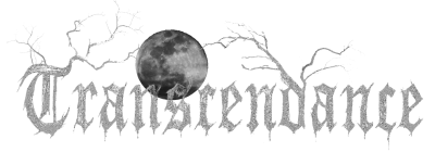 Texto Transcendance gótico com galhos secos e lua cheia