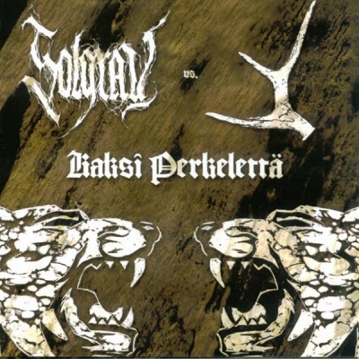 Capa de álbum com textos em branco sobre fundo castanho e preto com tigres e chifre