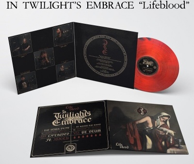 Vinil vermelho translúcido do álbum Lifeblood da banda In Twilight's Embrace com capa dupla preta e encarte ilustrativo
