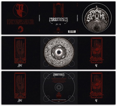 Capa de CD com arte abstrata em preto, branco e vermelho com texto em francês e código de barras